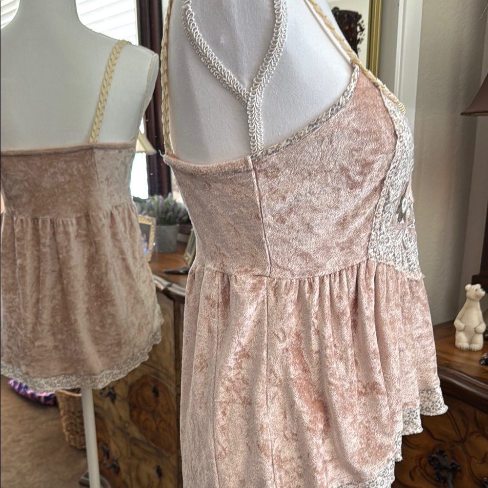 Free People Embellished Peplum Camisole in Cream and Pink - Picture 3 of 12
